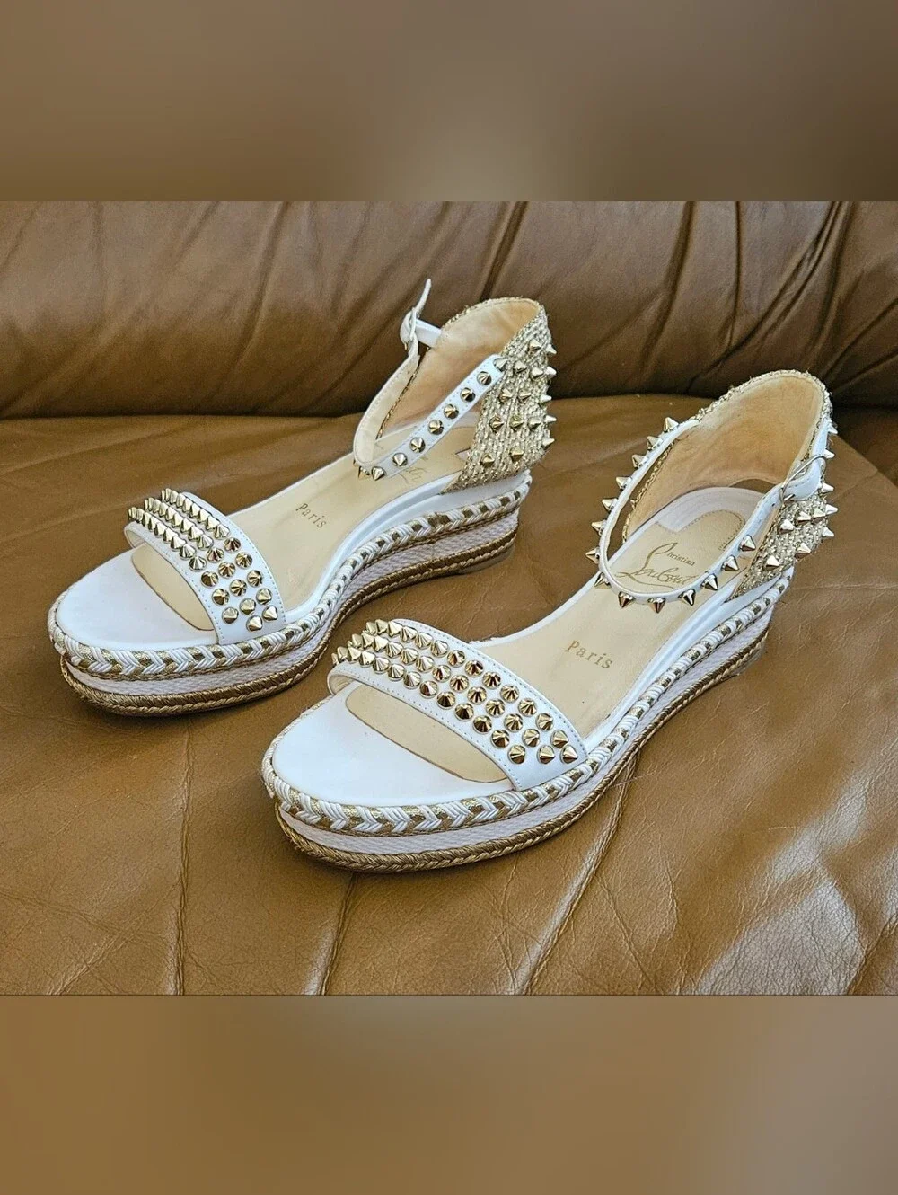 Christian Louboutin  Espadrille Spike-Studded Spikes Wedge Sandals Size 7 US